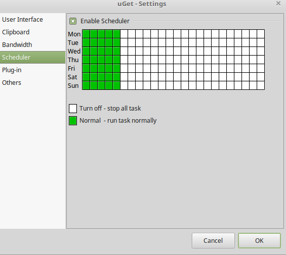 setting download schedule in uGet