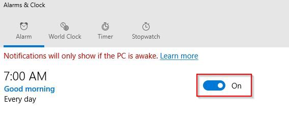 enable alarms in Alarms & Clock