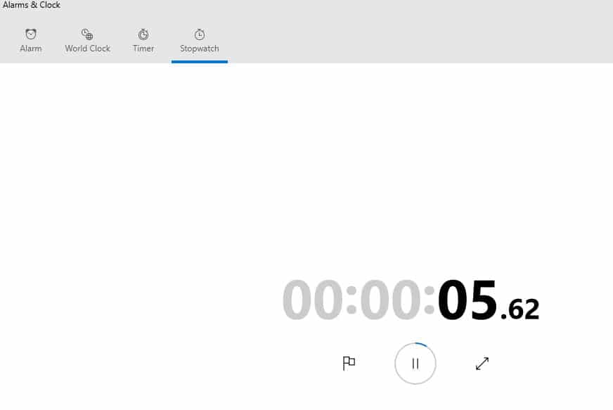 stopwatch function in Alarms & Clock