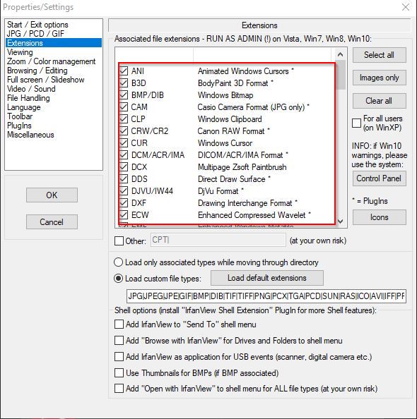 associating file types to open with IrfanView