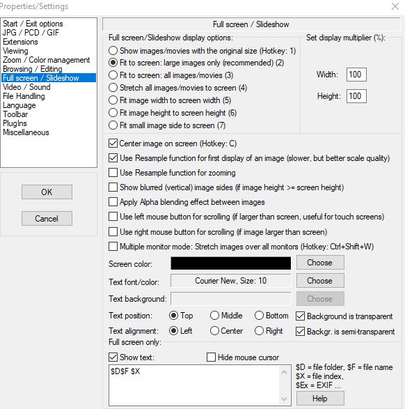 advanced settings for slideshow in IrfanView