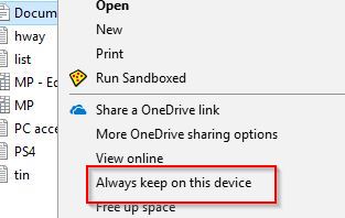 making a file as always available in OneDrive