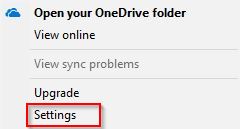 OneDrive settings option