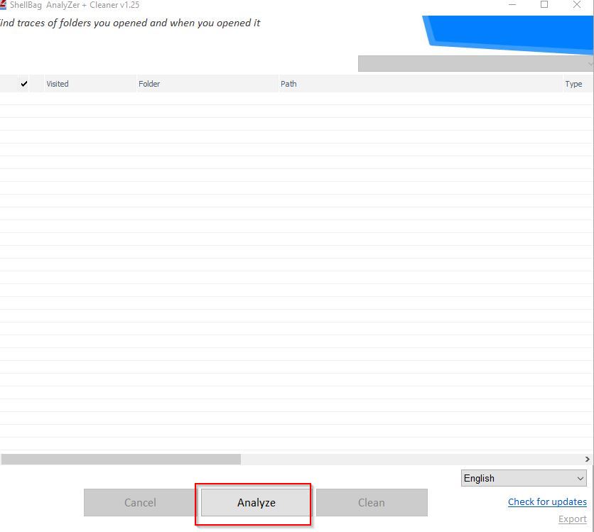 shellbag analyzer & cleaner interface