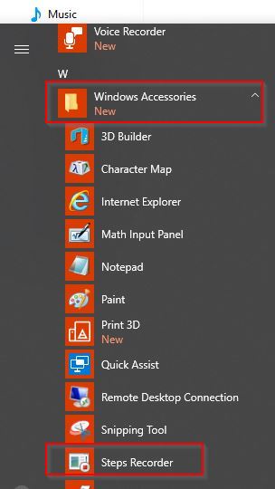 accessing steps recorder in Windows