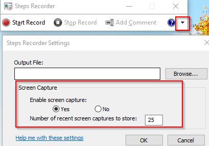 enable or disable taking screenshots in steps recorder