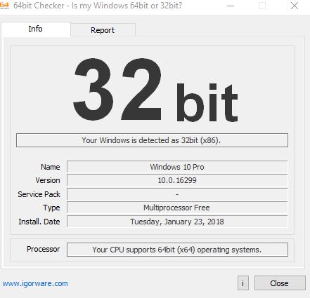 check if windows is 32/64 bit using 64bit Checker tool