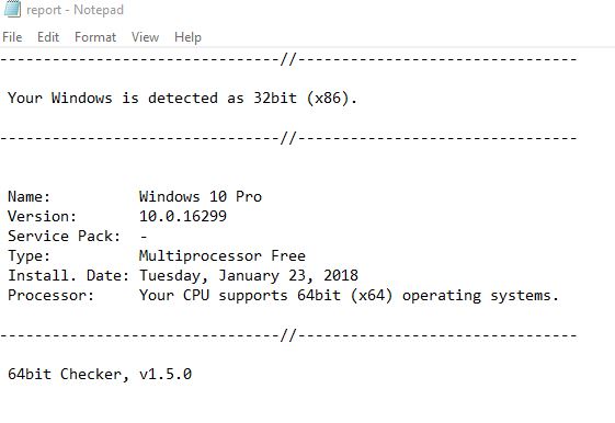 report generated as a text file in 64bit checker