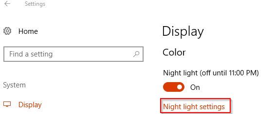 night light settings in windows 10