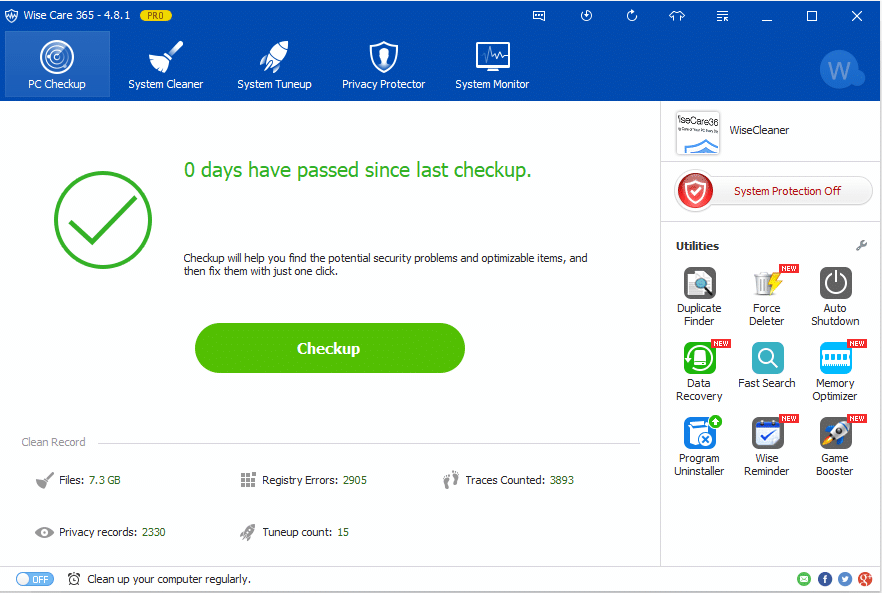 pc checkup using wise care 365 pro