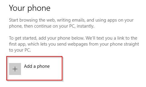 adding a phone to windows 10 pc