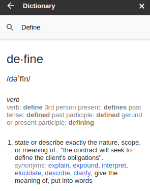 using dictionary to define terms and meanings in google docs