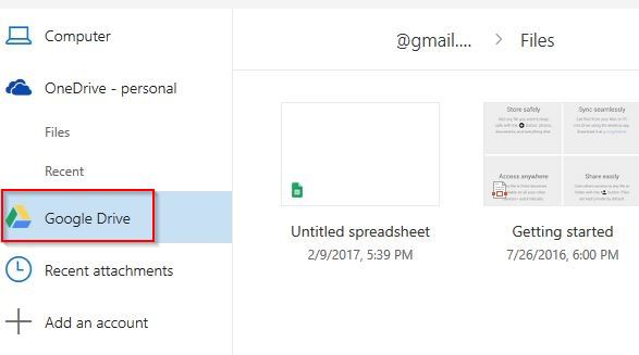 list of files that can be uploaded in Outlook emails from Google Drive