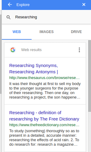 google docs showing information about chosen topics for research