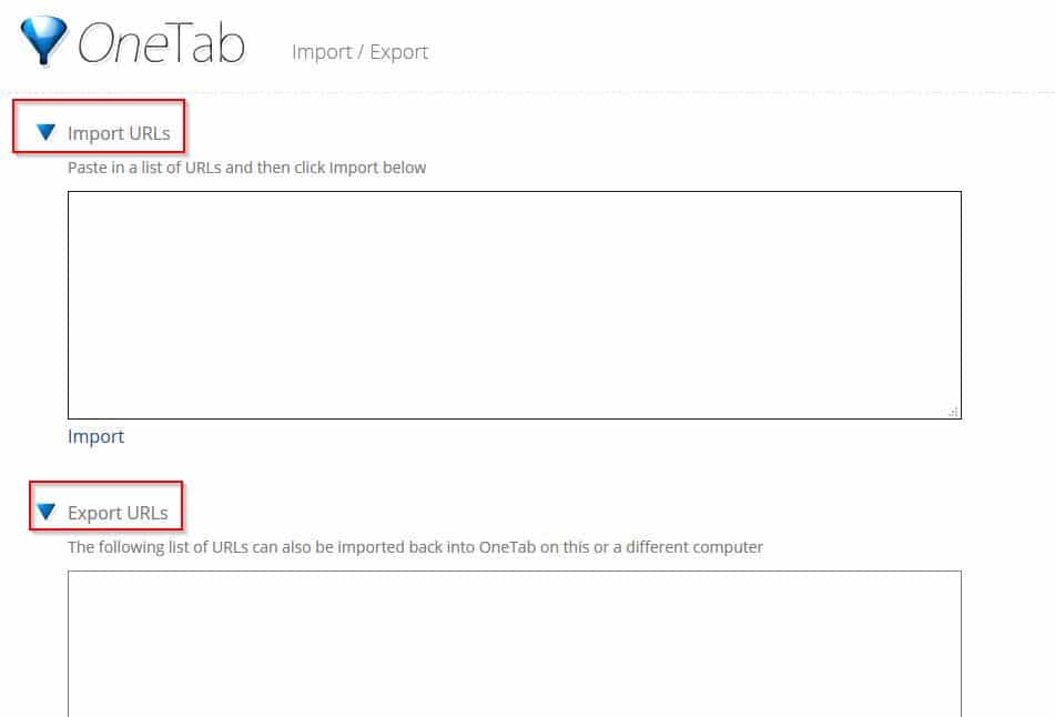 importing/exporting tabs as urls in onetab