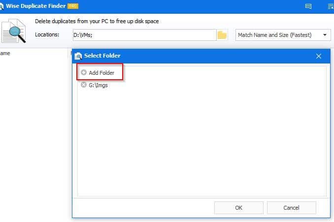 adding folders for searching duplicate files