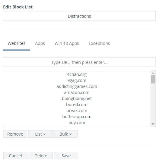 adding websites and apps to block lists in Cold Turkey