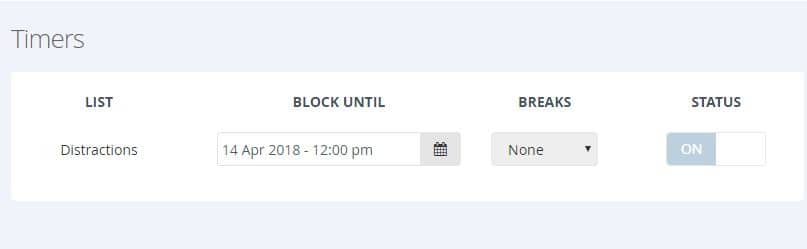 timer set with block list in Cold Turkey