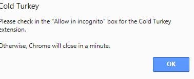 allowing Cold Turkey in Google Chrome incognito mode