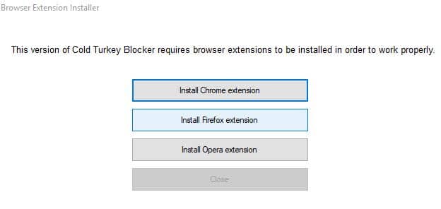 installing browser extension in Cold Turkey