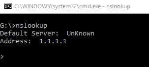 nslookup command in Windows 10