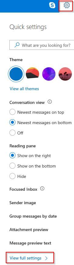 outlook.com settings