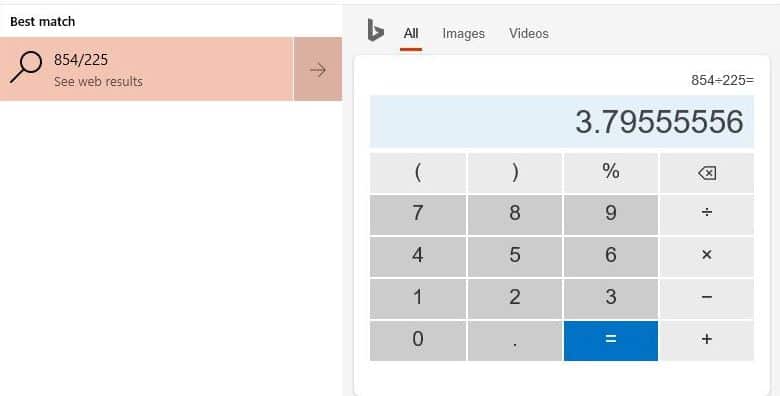 calculation results by using Cortana