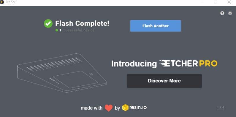 Flashing process complete with the drive made bootable