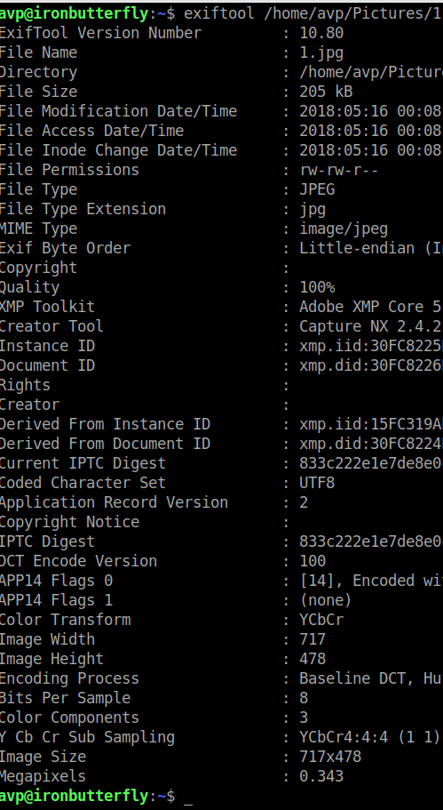 viewing exif data of images using exiftool in Ubuntu/Linux Mint