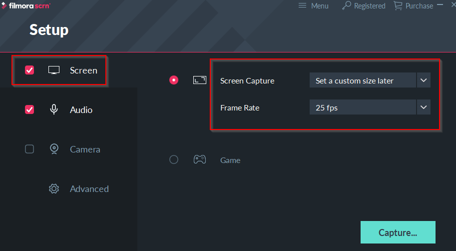 changing screen recording settings in filmora scrn