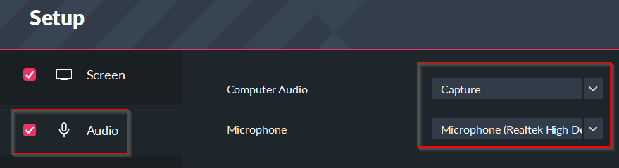 changing audio recording settings in filmora scrn