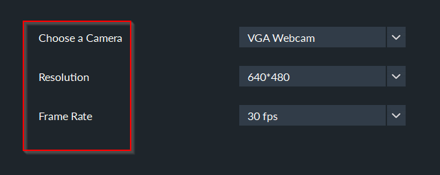 changing camera recording settings in filmora scrn