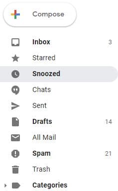 Snoozed folder in Gmail