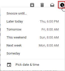 choosing a snooze date and time for messages in Gmail