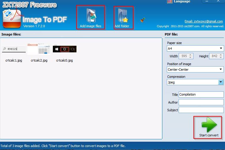 Image To PDF freeware user interface