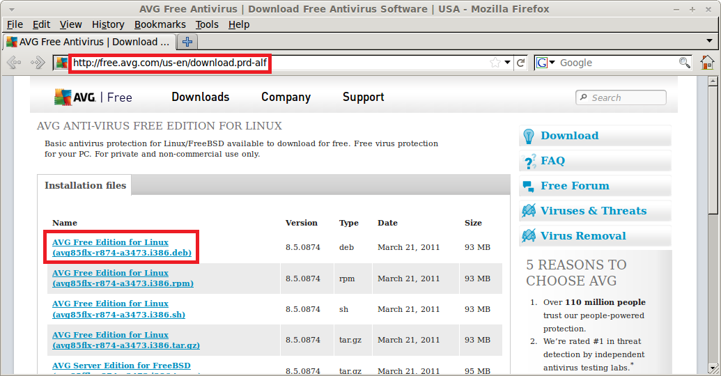 Downloading AVG Anti-Virus For Linux