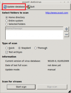 Avast Linux Home Edition - updating antivirus definitions