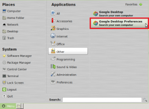 Google Desktop Preferences Menu entry in Linux Mint / Ubuntu