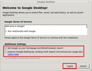 Google Desktop for Linux Terms of Service, Additional Settings