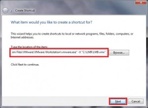 VMware Workstation 7 Virtual Machine Shortcut Windows 7