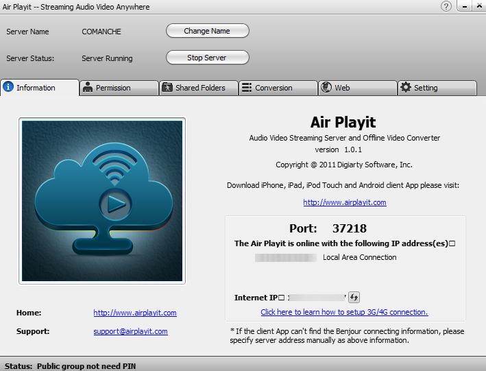 Air Playit server interface