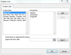 creating custom list in excel 2010