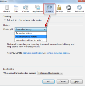 Firefox history settings