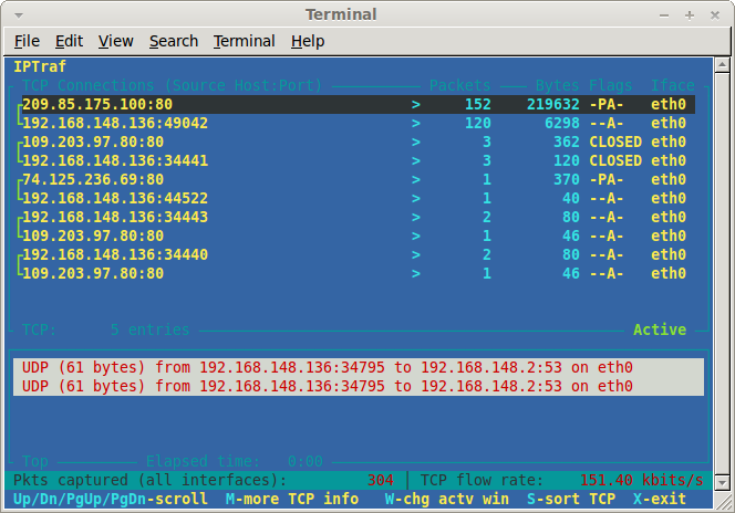 iptraf - monitoring IP traffic