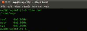 Time taken to execute pwd command from terminal