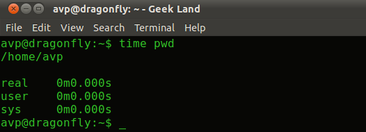 Time taken to execute pwd command from terminal