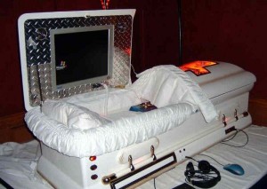 A geek coffin at funeral