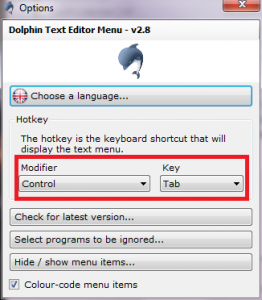 Dolphin Text Editor Menu - setting the hot key