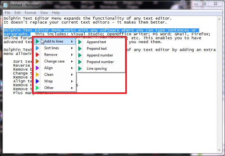 Dolphin Text Editor Menu