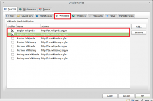 GoldenDict Dictionary Software In Linux Mint / Ubuntu - Selecting Wikipedia Sources